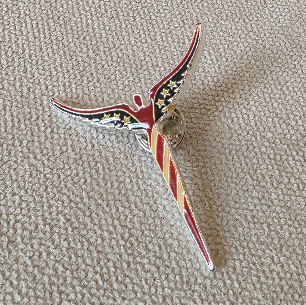 Lavaggi Patriotic Angel Lapel Pin Red White Blue Enamel Wings + Pouch